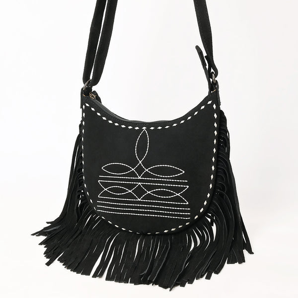 ADBG1625A Suede Fringe Messenger Bag - Western Embroidered Leather Shoulder Purse