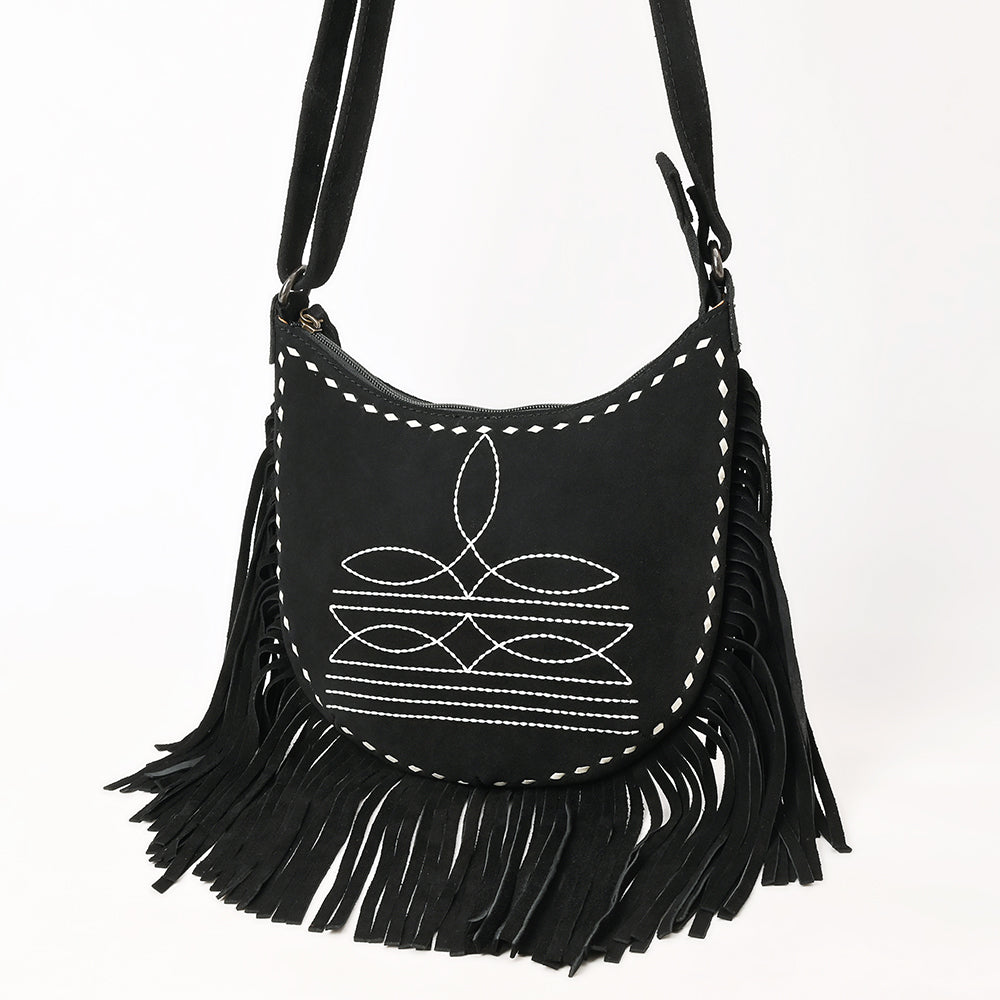 ADBG1625A Genuine suede Fringe Crossbody Bag - Western Embroidered Leather Shoulder Purse