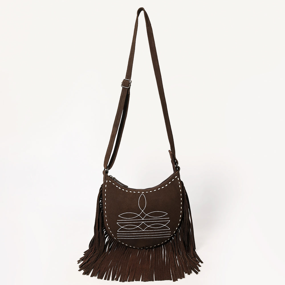 ADBG1625 Suede Fringe Messenger Bag - Western Embroidered Leather Shoulder Purse