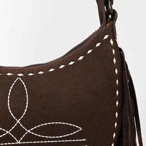 American Darling Western Leather Genuine Suede Crossbody Bag Boot Stitch Detail & Fringe