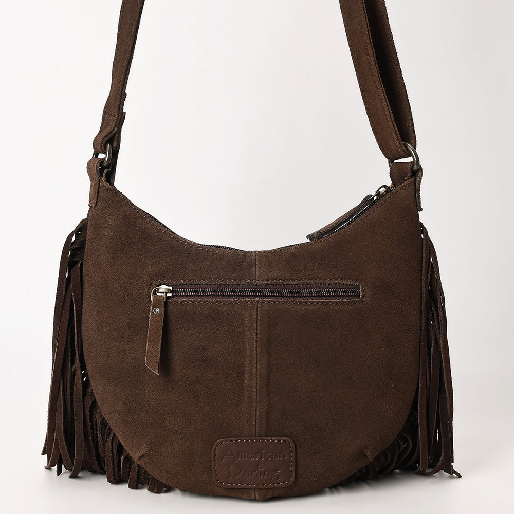 ADBG1625 Suede Fringe Messenger Bag - Western Embroidered Leather Shoulder Purse