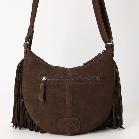 American Darling Western Leather Genuine Suede Crossbody Bag Boot Stitch Detail & Fringe