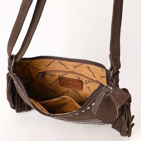 American Darling Western Leather Genuine Suede Crossbody Bag Boot Stitch Detail & Fringe