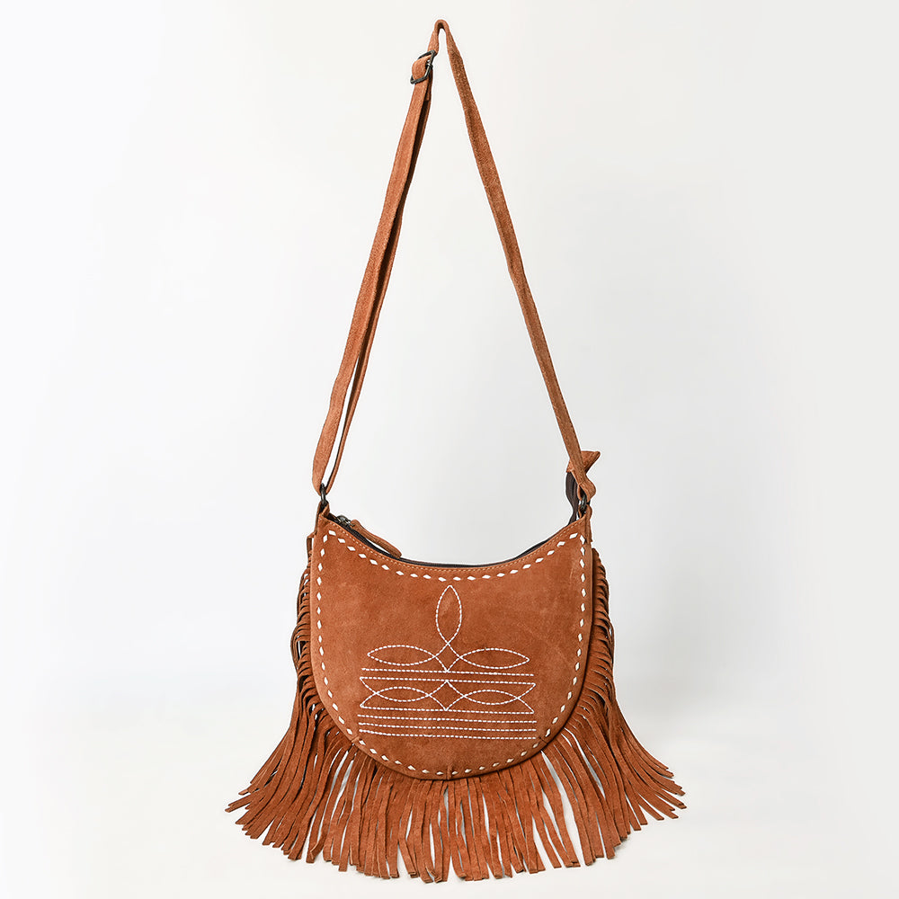 ADBG1625 Suede Fringe Messenger Bag - Western Embroidered Leather Shoulder Purse