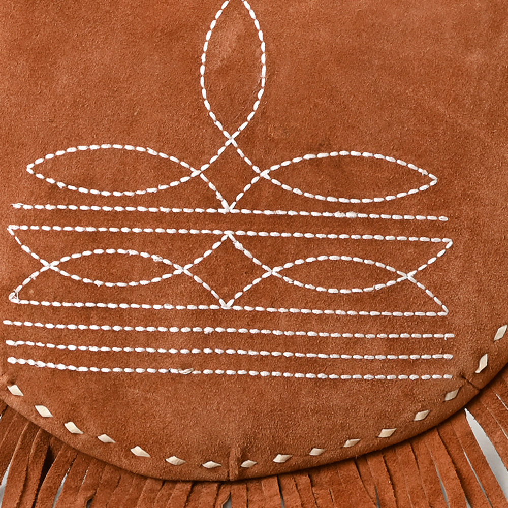 ADBG1625 Suede Fringe Messenger Bag - Western Embroidered Leather Shoulder Purse