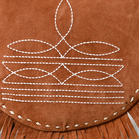American Darling Western Leather Genuine Suede Crossbody Bag Boot Stitch Detail & Fringe