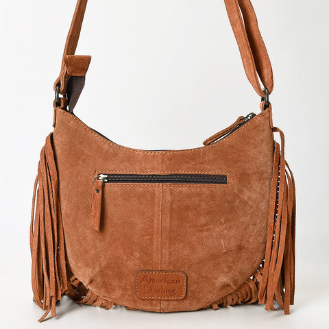American Darling Western Leather Genuine Suede Crossbody Bag Boot Stitch Detail & Fringe