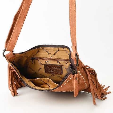 American Darling Western Leather Genuine Suede Crossbody Bag Boot Stitch Detail & Fringe