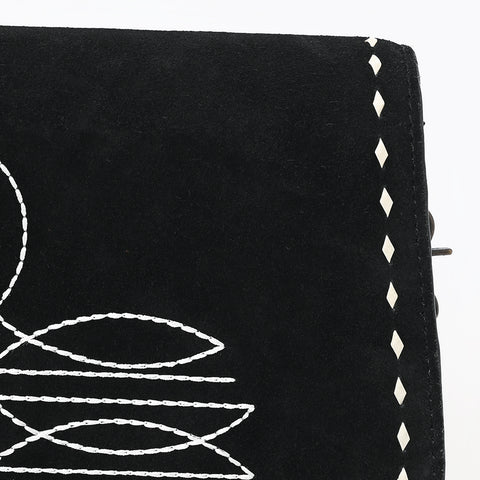 American Darling Black Genuine Suede Western Leather Crossbody Bag with Buck Stitch & Boot-Stitched Detailing
