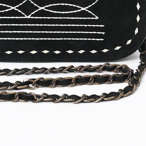 American Darling Black Genuine Suede Western Leather Crossbody Bag with Buck Stitch & Boot-Stitched Detailing