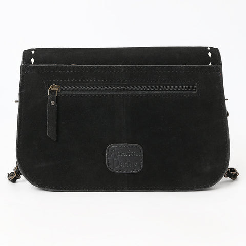 American Darling Black Genuine Suede Western Leather Crossbody Bag with Buck Stitch & Boot-Stitched Detailing