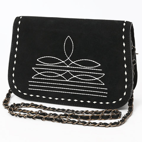 American Darling Black Genuine Suede Western Leather Crossbody Bag with Buck Stitch & Boot-Stitched Detailing