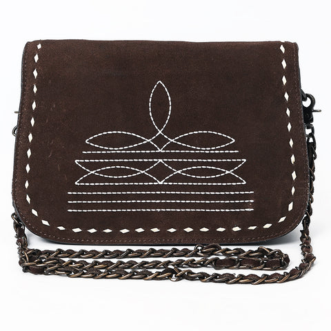 American Darling Western Genuine Suede Leather Crossbody Bag with Buck Stitch & Boot-Stitched Detailing