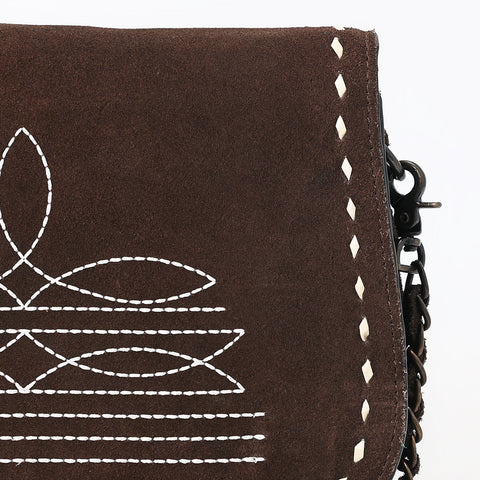 American Darling Western Genuine Suede Leather Crossbody Bag with Buck Stitch & Boot-Stitched Detailing