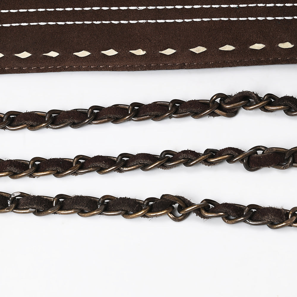 ADBG1626 Genuine suede Chain Strap Crossbody Bag with White Western Embroidery