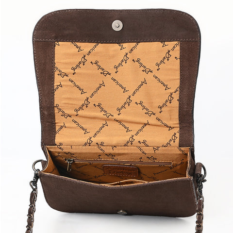 American Darling Western Genuine Suede Leather Crossbody Bag with Buck Stitch & Boot-Stitched Detailing