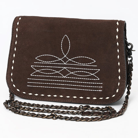 American Darling Western Genuine Suede Leather Crossbody Bag with Buck Stitch & Boot-Stitched Detailing