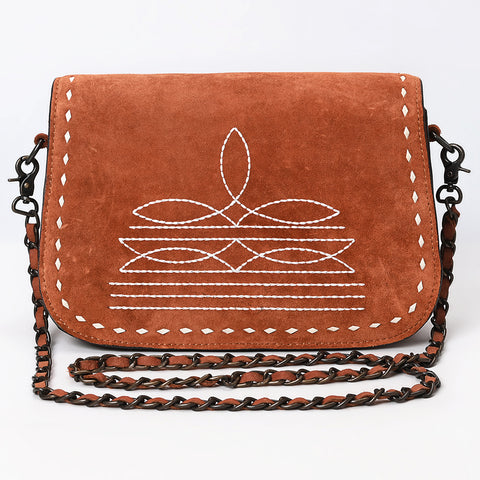 American Darling Western Genuine Suede Leather Crossbody Bag with Buck Stitch & Boot-Stitched Detailing
