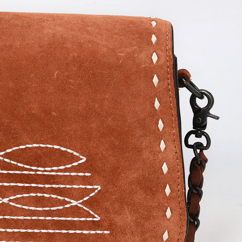 American Darling Western Genuine Suede Leather Crossbody Bag with Buck Stitch & Boot-Stitched Detailing