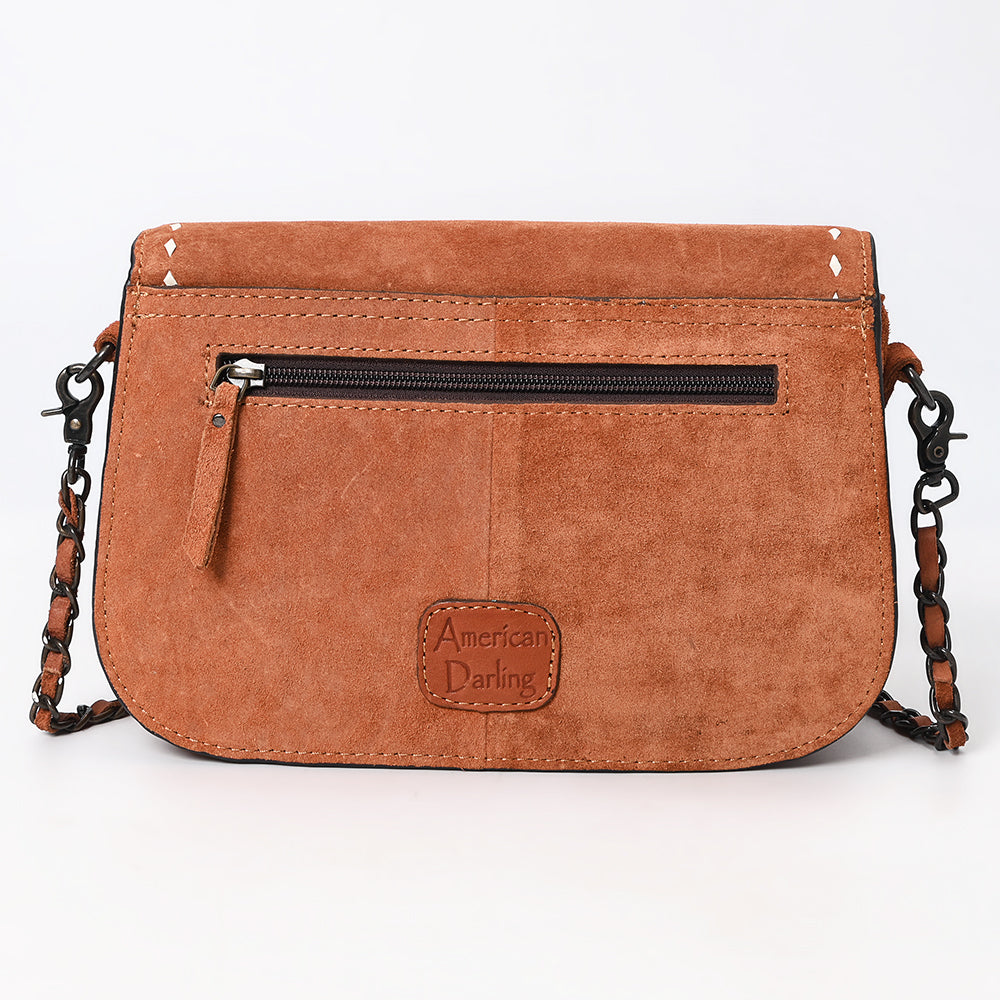 ADBG1626 Genuine suede Chain Strap Crossbody Bag with White Western Embroidery