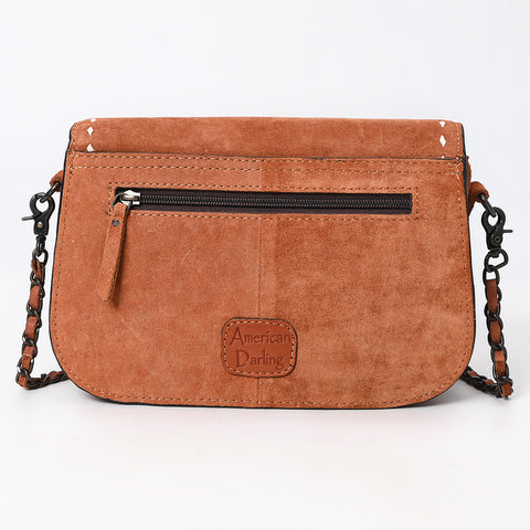 American Darling Western Genuine Suede Leather Crossbody Bag with Buck Stitch & Boot-Stitched Detailing