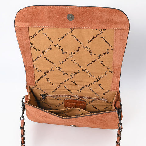 American Darling Western Genuine Suede Leather Crossbody Bag with Buck Stitch & Boot-Stitched Detailing