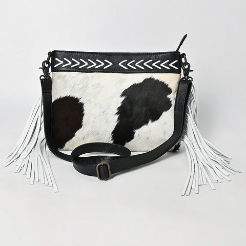 American Darling Hair-On Cowhide Western Leather Crossbody Bag with Fringes & Genuine Leather Trim
