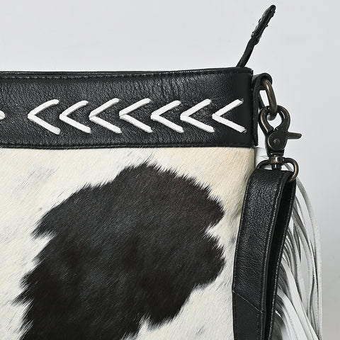 American Darling Hair-On Cowhide Western Leather Crossbody Bag with Fringes & Genuine Leather Trim