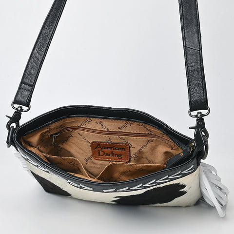 American Darling Hair-On Cowhide Western Leather Crossbody Bag with Fringes & Genuine Leather Trim