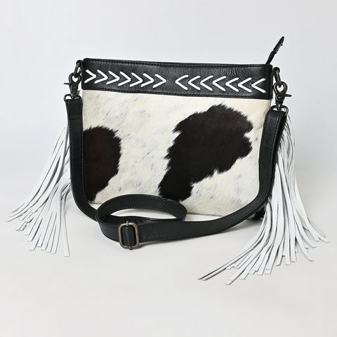 American Darling Hair-On Cowhide Western Leather Crossbody Bag with Fringes & Genuine Leather Trim