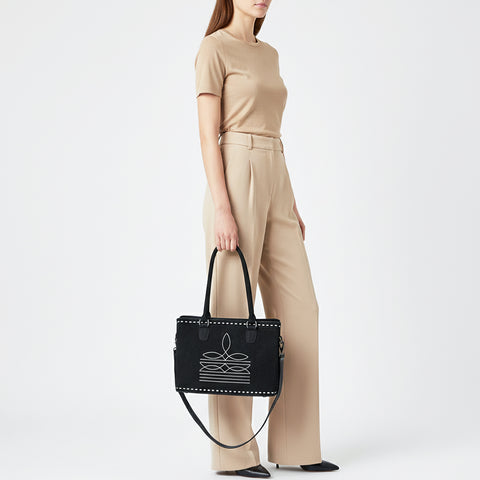 American Darling Western Genuine Suede Leather Tote Bag with Buck Stitch & Boot-Stitched Detailing