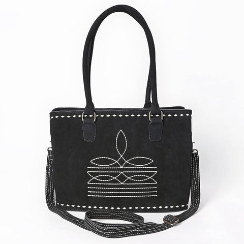American Darling Western Genuine Suede Leather Tote Bag with Buck Stitch & Boot-Stitched Detailing