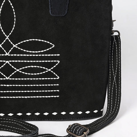 American Darling Western Genuine Suede Leather Tote Bag with Buck Stitch & Boot-Stitched Detailing