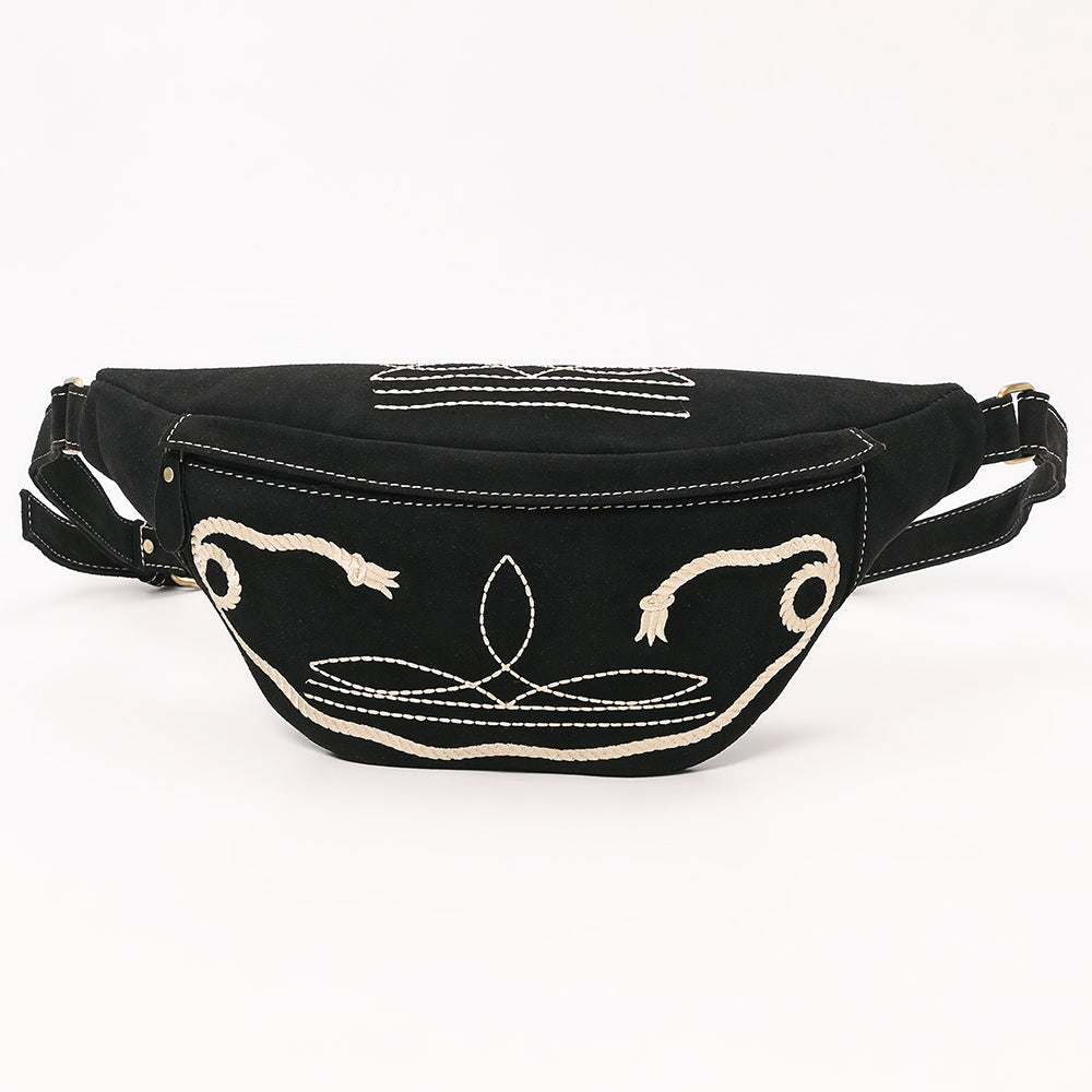 ADBGA668 Western Suede Belt Bag with Rope Embroidery-Rodeo Waist Pack