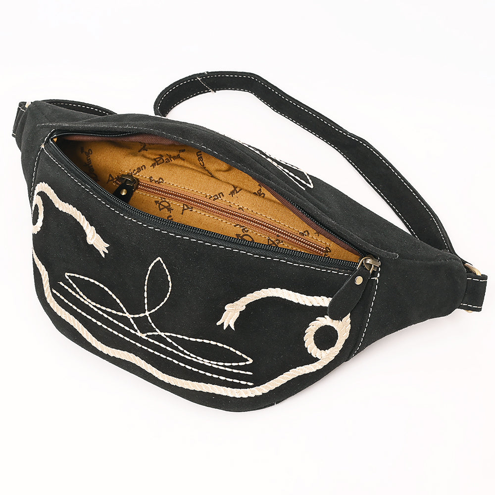 ADBGA668 Western Genuine suede Belt Bag with Rope Embroidery-Rodeo Waist Pack