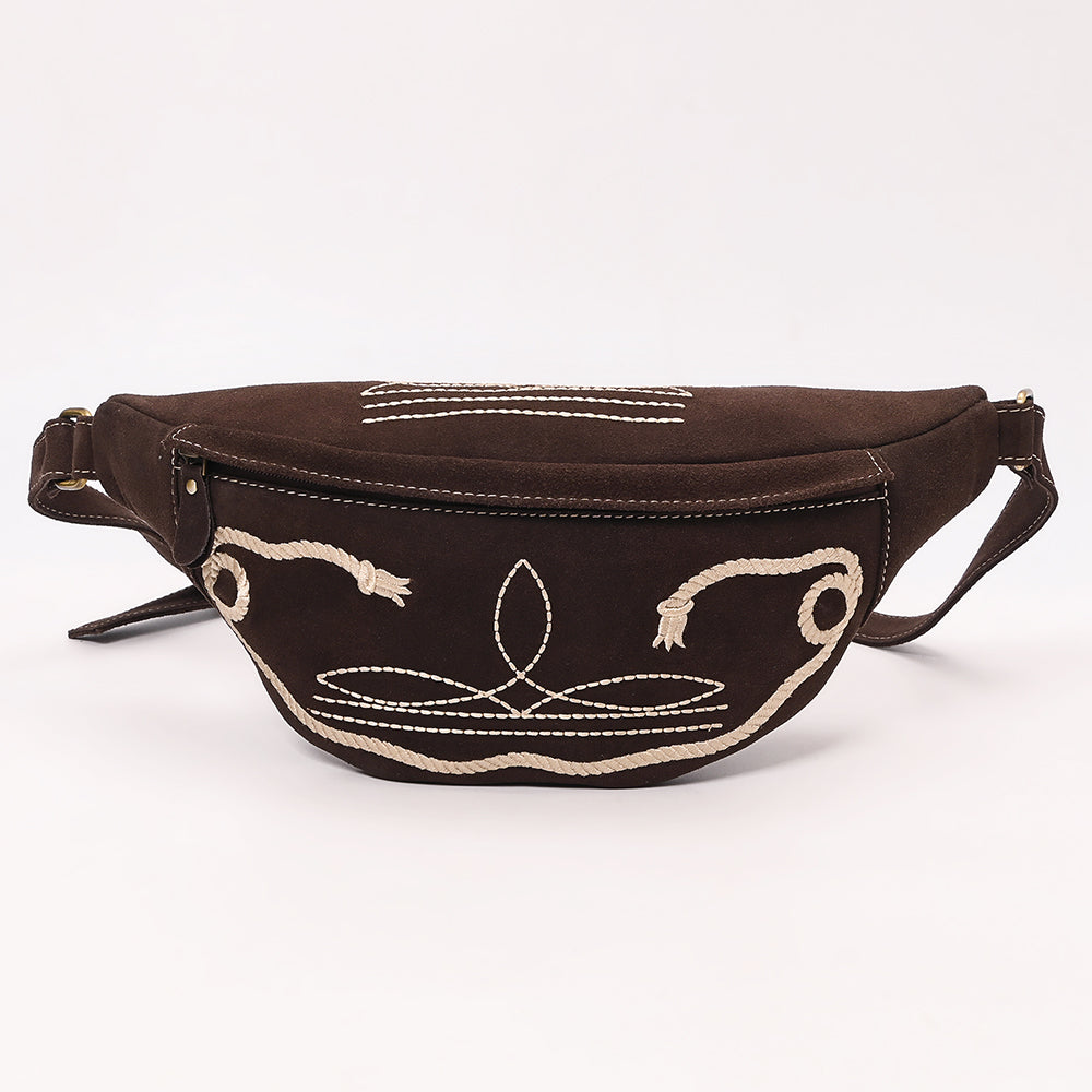ADBGA668 Western Suede Belt Bag with Rope Embroidery-Rodeo Waist Pack