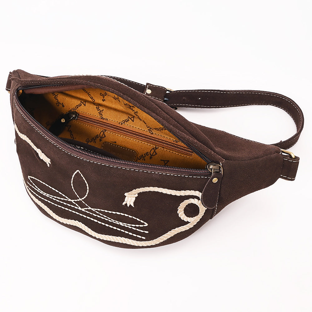 ADBGA668 Western Genuine suede Belt Bag with Rope Embroidery-Rodeo Waist Pack