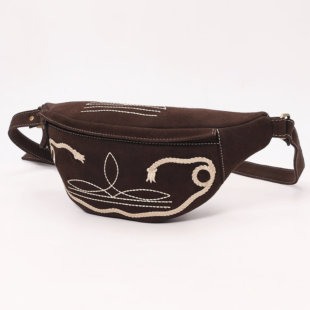 ADBGA668 Western Suede Belt Bag with Rope Embroidery-Rodeo Waist Pack
