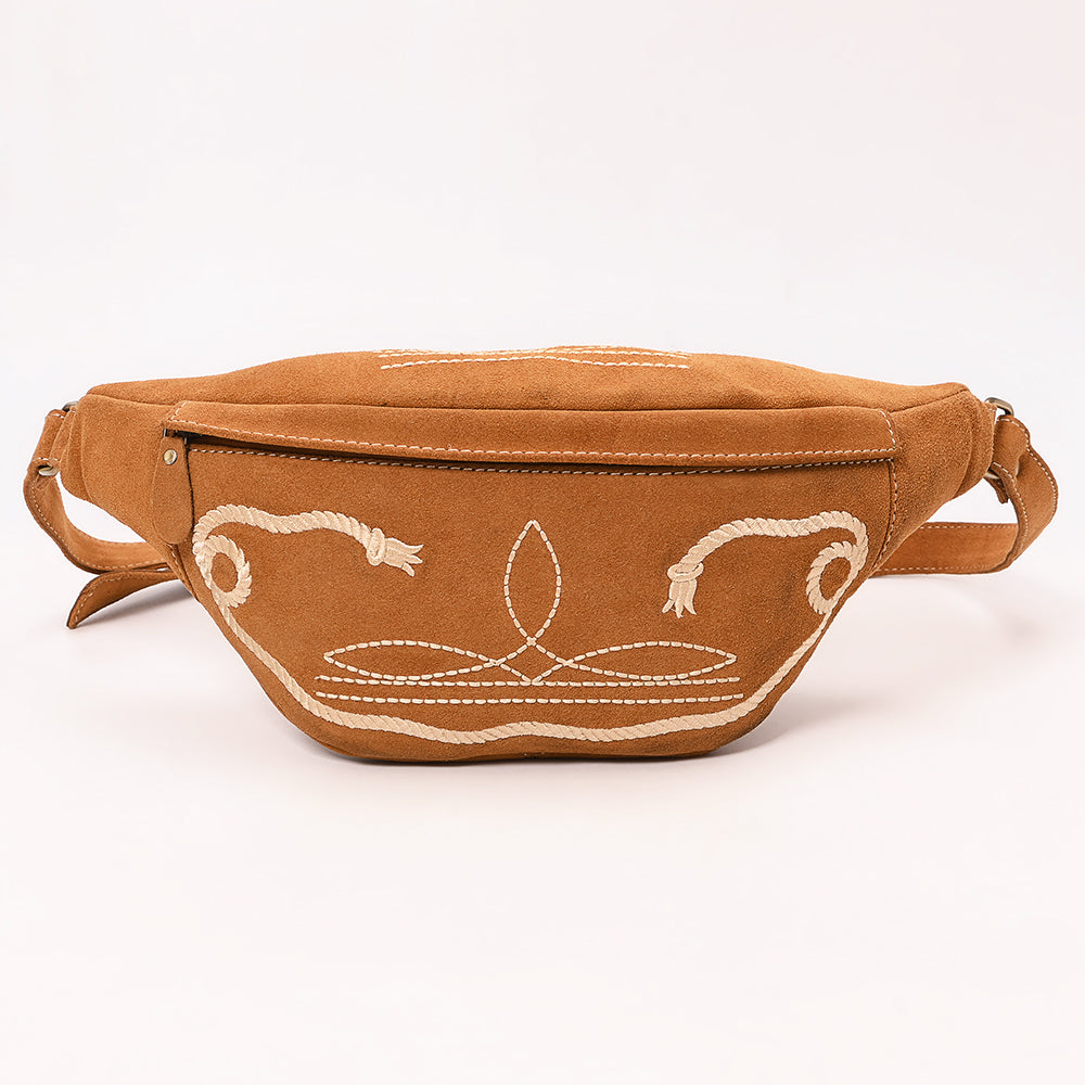 ADBGA668 Western Suede Belt Bag with Rope Embroidery-Rodeo Waist Pack
