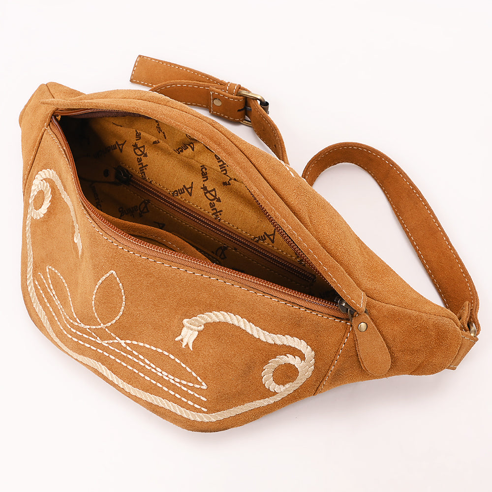 ADBGA668 Western Suede Belt Bag with Rope Embroidery-Rodeo Waist Pack