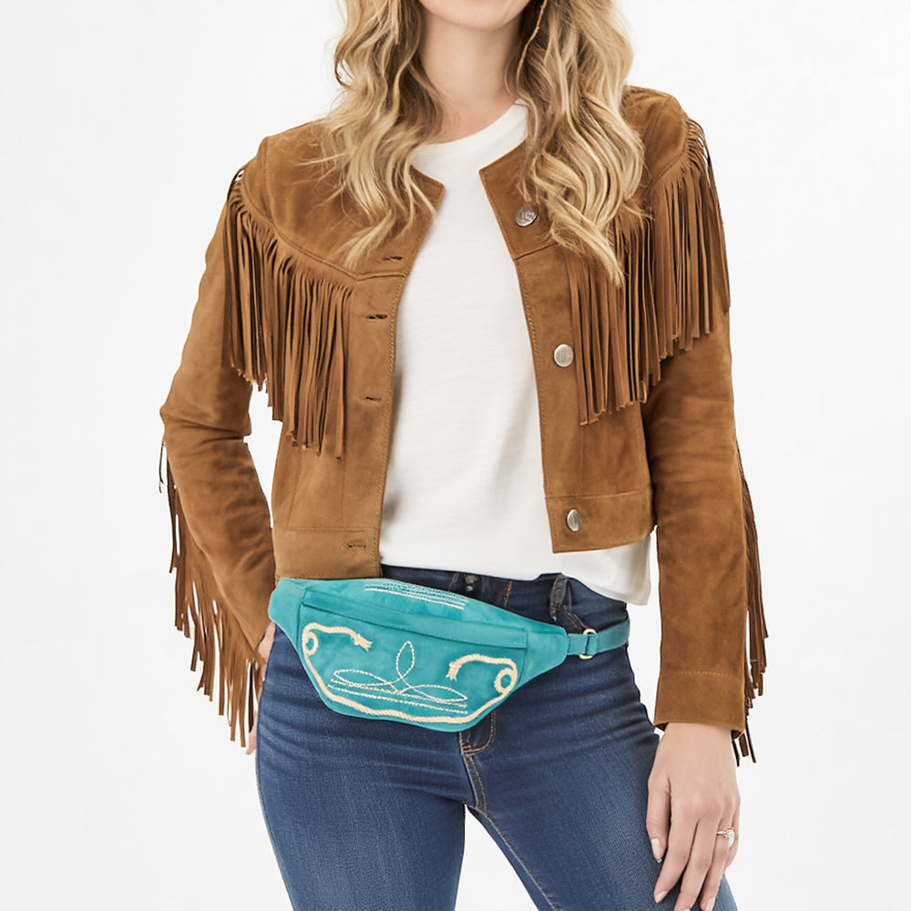 ADBGA668 Western Genuine suede Belt Bag with Rope Embroidery-Rodeo Waist Pack
