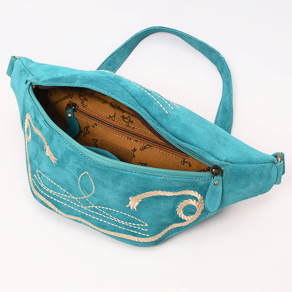 ADBGA668 Western Genuine suede Belt Bag with Rope Embroidery-Rodeo Waist Pack