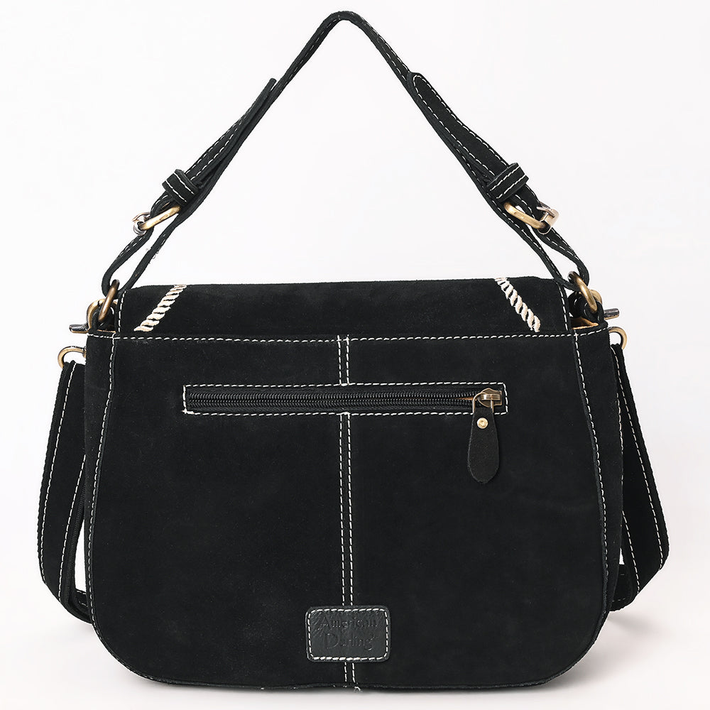 ADBGA670 Genuine suede Western Shoulder Bag with Rope Embroidery-Convertible Crossbody Purse