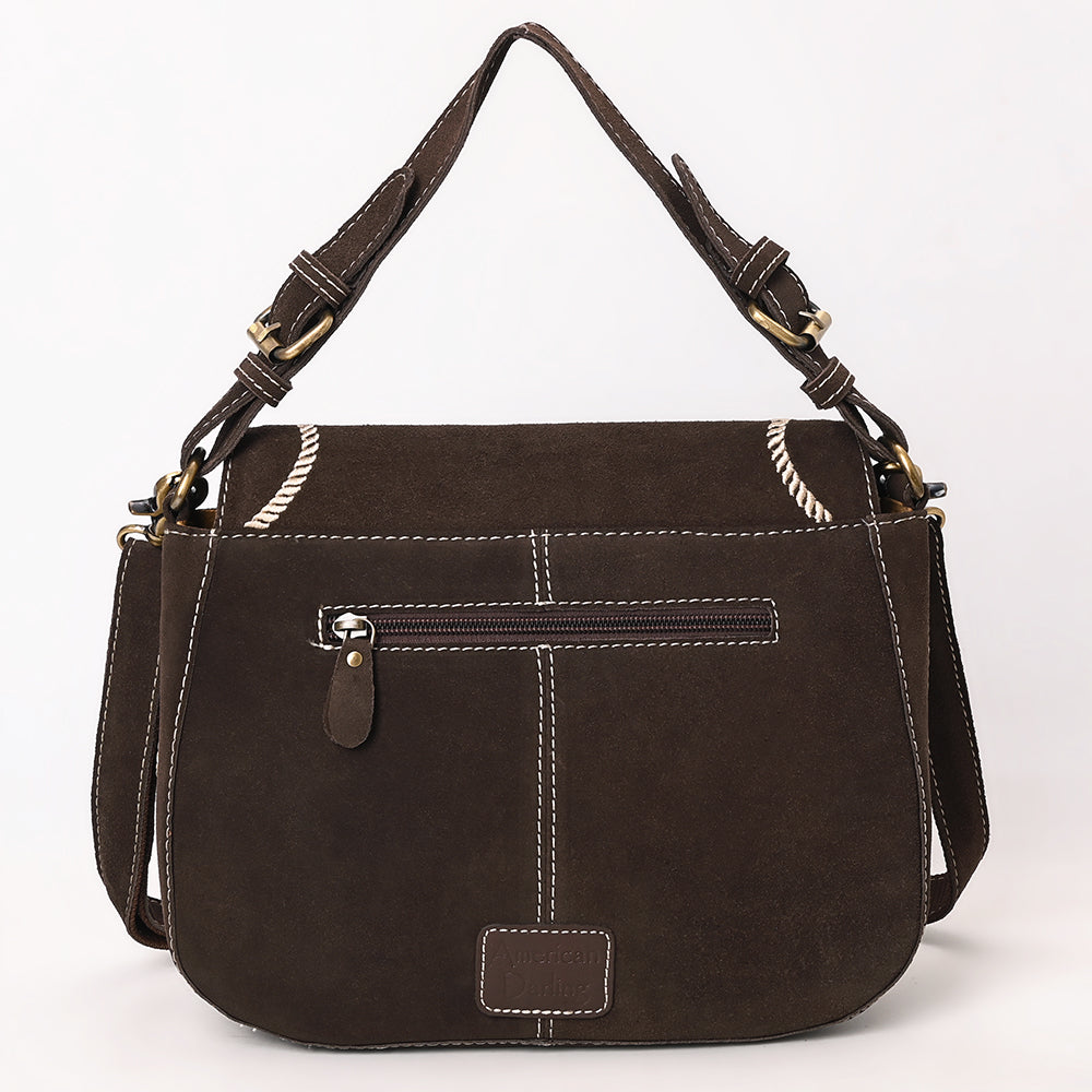 ADBGA670 Genuine suede Western Shoulder Bag with Rope Embroidery-Convertible Crossbody Purse