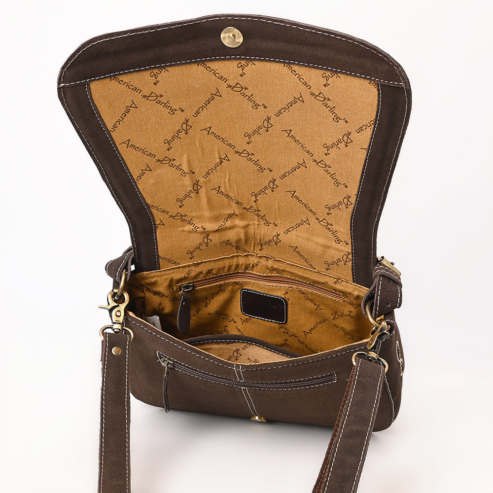 ADBGA670 Genuine suede Western Shoulder Bag with Rope Embroidery-Convertible Crossbody Purse