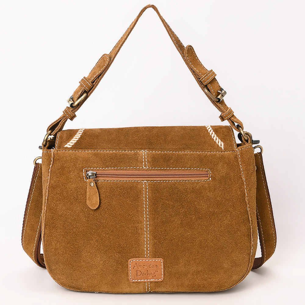 ADBGA670 Genuine suede Western Shoulder Bag with Rope Embroidery-Convertible Crossbody Purse