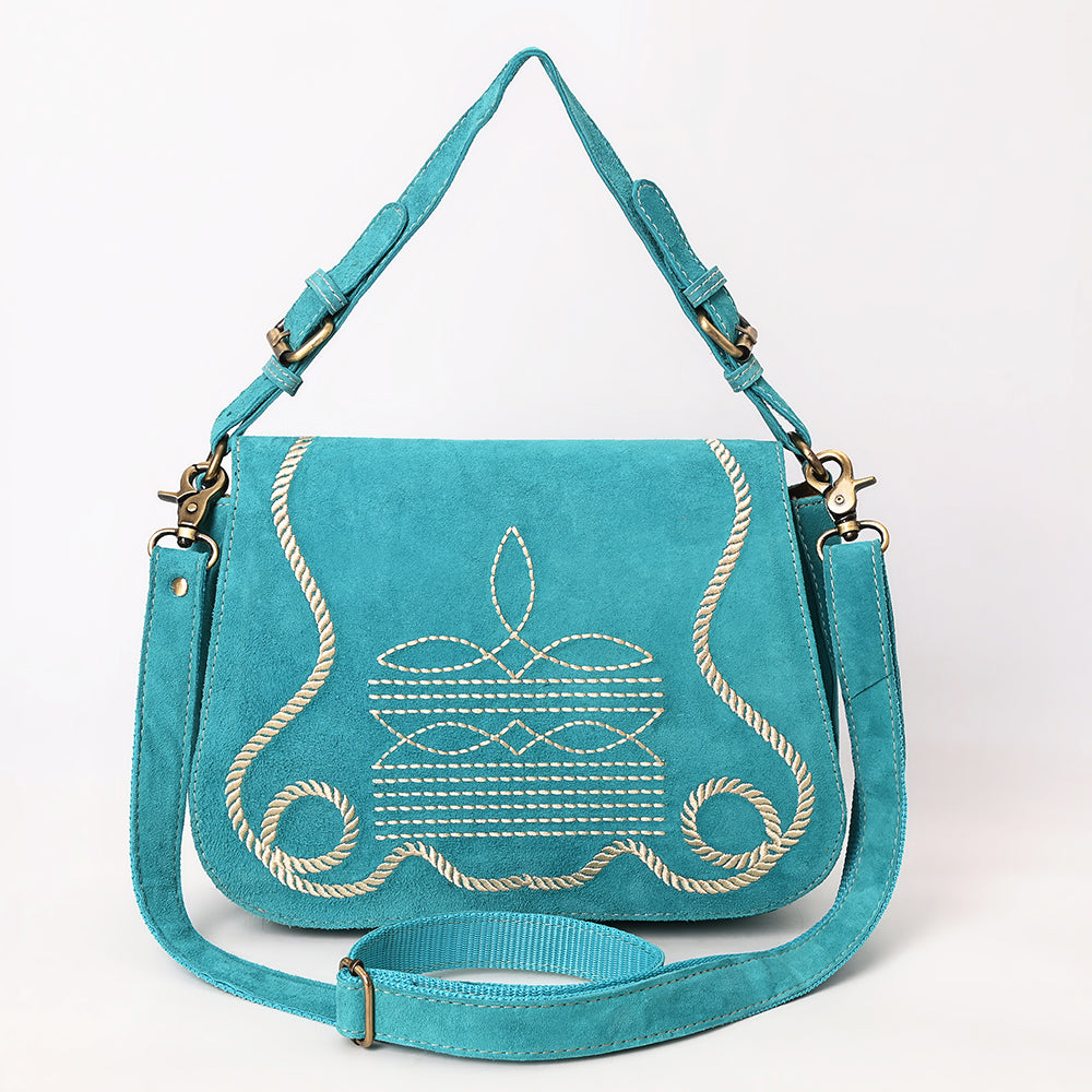 ADBGA670 Genuine suede Western Shoulder Bag with Rope Embroidery-Convertible Crossbody Purse