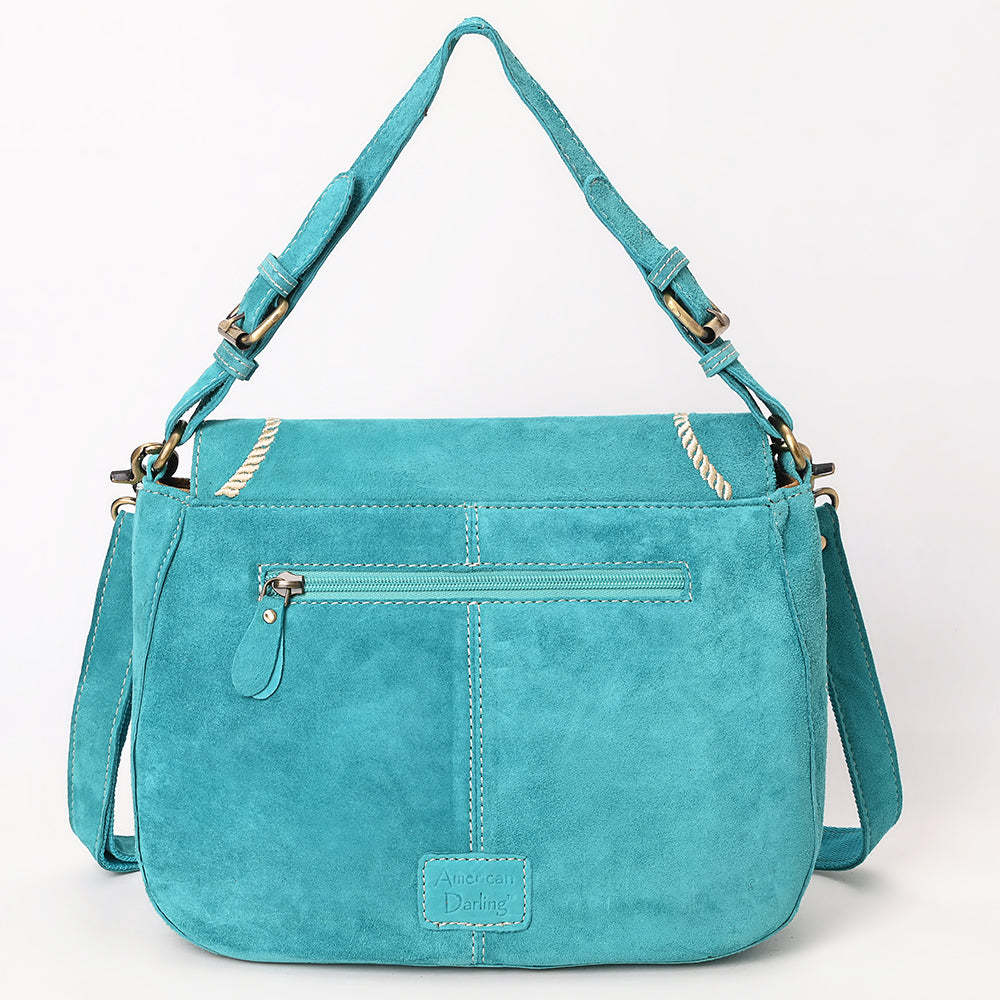 ADBGA670 Genuine suede Western Shoulder Bag with Rope Embroidery-Convertible Crossbody Purse