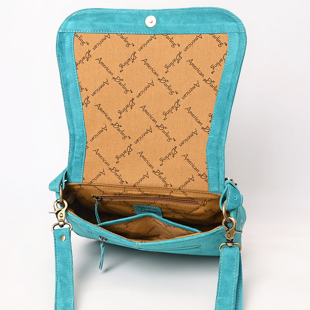 ADBGA670 Genuine suede Western Shoulder Bag with Rope Embroidery-Convertible Crossbody Purse