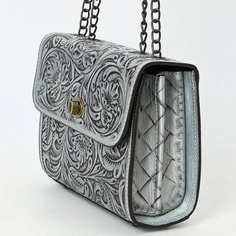American Darling Hand-Tooled Leather Small Cross Body Bag with Floral Carving & Western Detailing